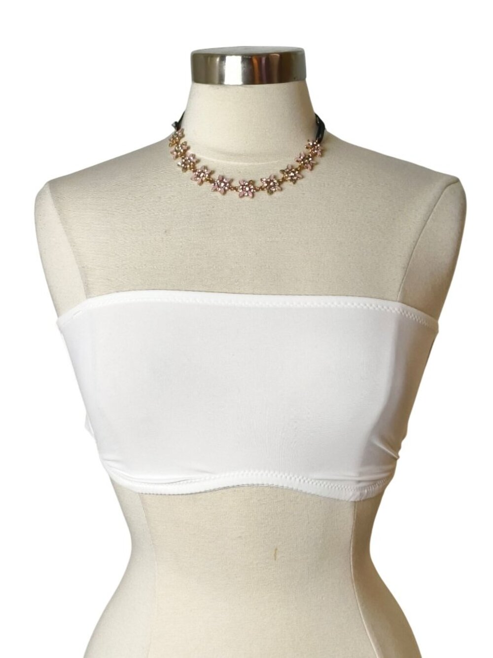 Womens L Strapless Bandeau Bra Top White Adjustable Back Closure Stretch